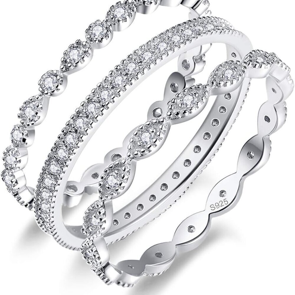 3 PCS Sterling Silver Stackable Engagement Rings Set Cubic Zirconia Women